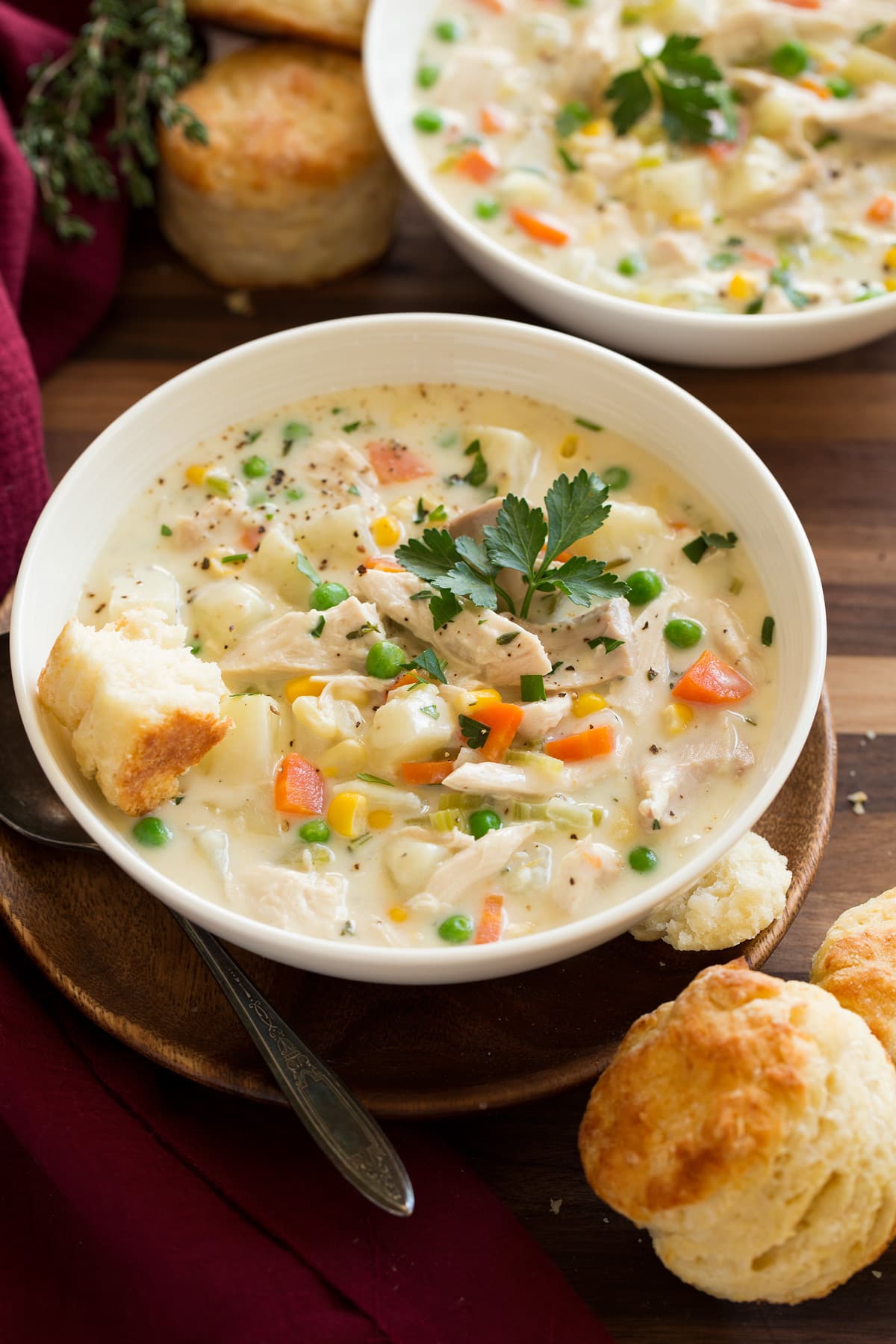 Comforting Chicken Pot Pie Soup with Cheesy Drop Biscuits
